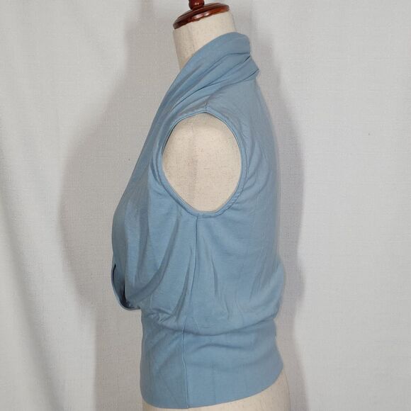 OGL Eco-Mousse Soft Stretchy Surplice Wrap Look Sleeveless Top Blue Size Medium - Picture 6 of 10